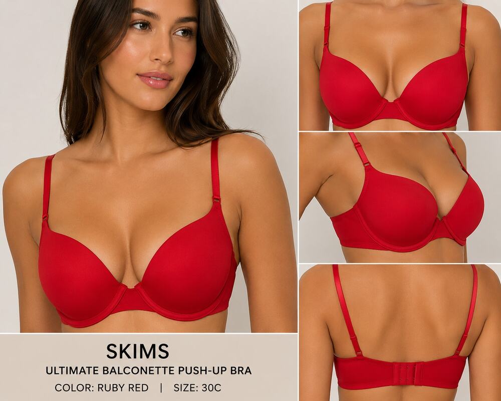 SKIMS Ultimate Balconette Push-Up Bra Ruby Red Women's 30C NWT